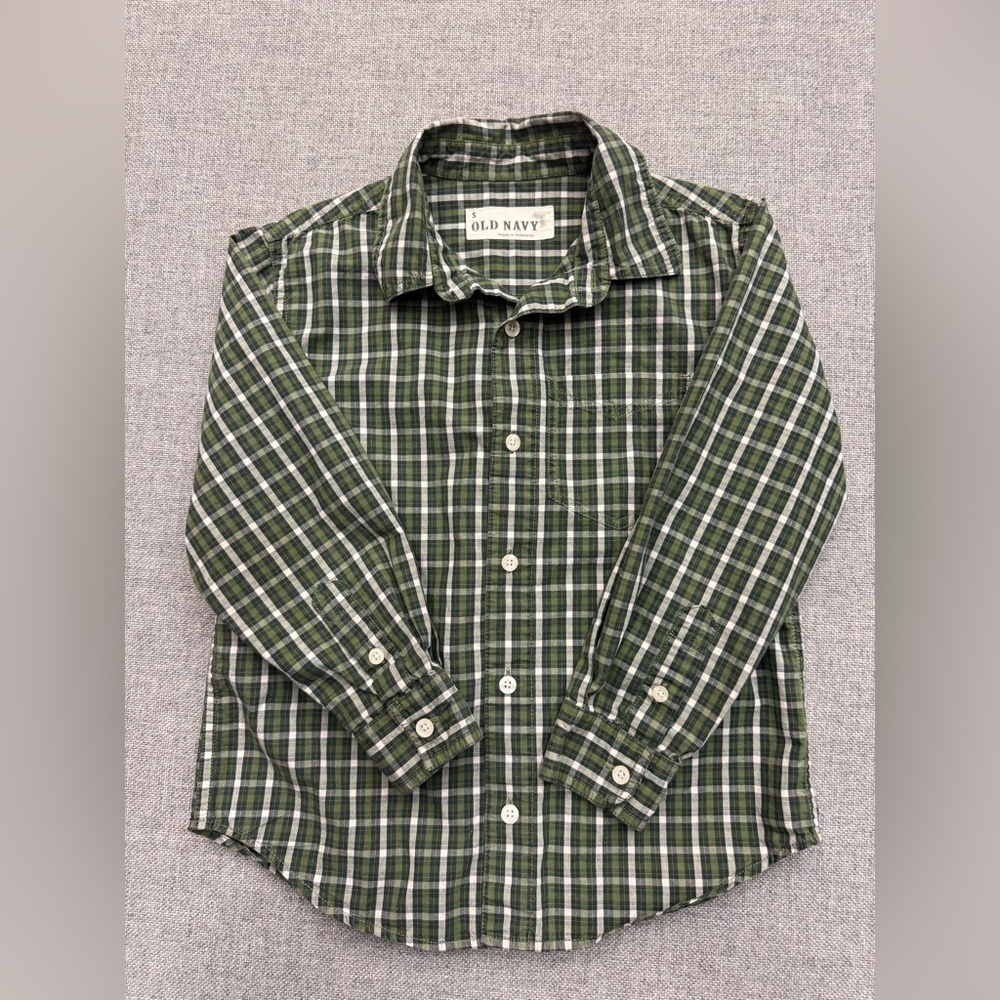 Old Navy Kids Green Checkered Button-Down Dress Shirt 0091